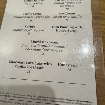 Fillet Sushi - Dessert menu as of 04/2025 - Sushi Bars Near Me - Monrovia, California