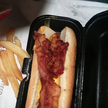 Cook Out - Hot dog with bacon and cheese - Burgers Near Me - Columbia, South Carolina Cook Out - Hot dog with bacon and cheese - Burgers Near Me - Columbia, South Carolina
