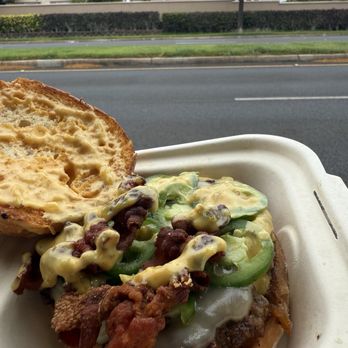 Adrian's Smashburger - Inside of The Spicy Smash - Food Trucks Near Me - Ewa Beach, Hawaii