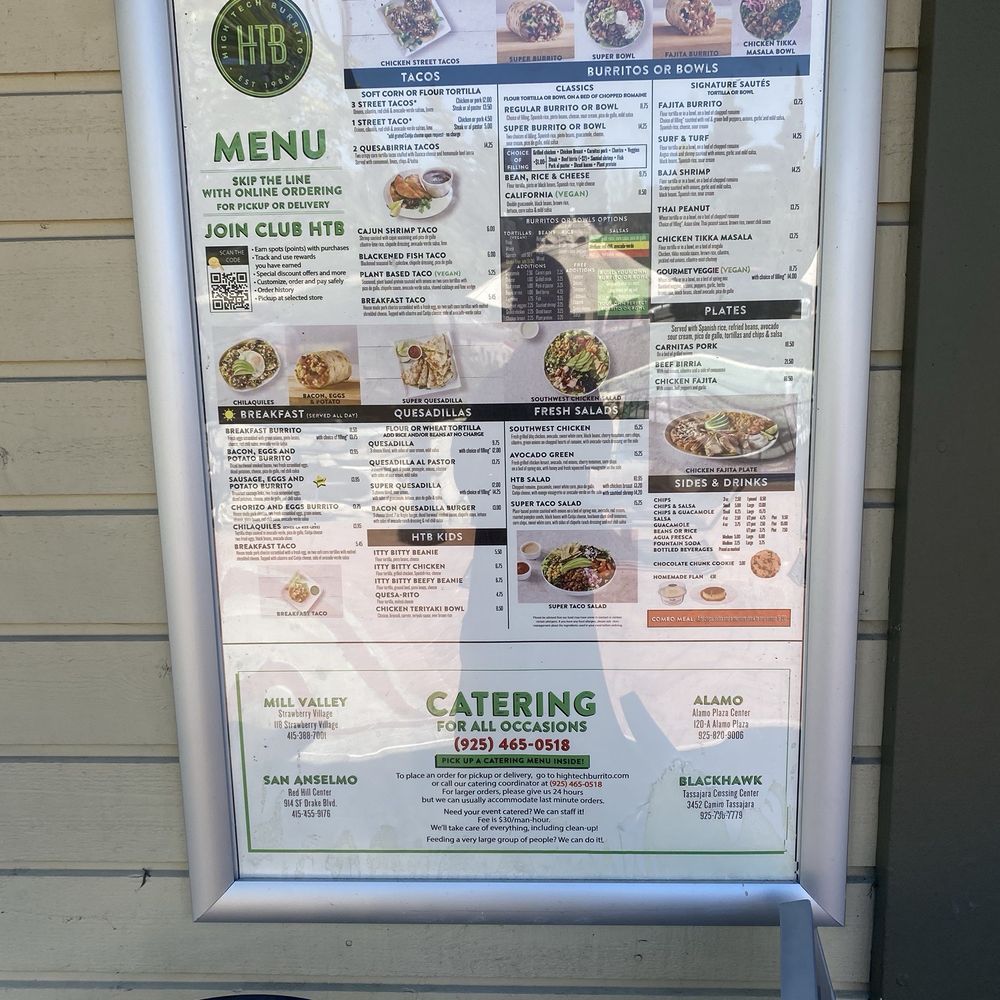High Tech Burrito - Blackhawk - Outside posted menu - Mexican Near Me - Danville, California
