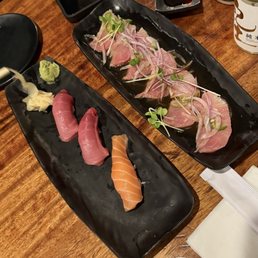 Yellowtail jalapeno, chutoro nigiri, salmon nigiri