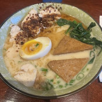 Ramen 4 Real - Ramen with garlic base, black garlic, tofu, egg, chicken, spinach and green onion. Was so delicious and tasty - Ramen Near Me - Reno, Nevada