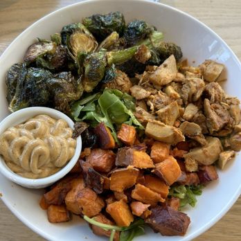Kitava - BYOB chicken sweet potato and Brussels sprouts - New American Near Me - Oakland, California