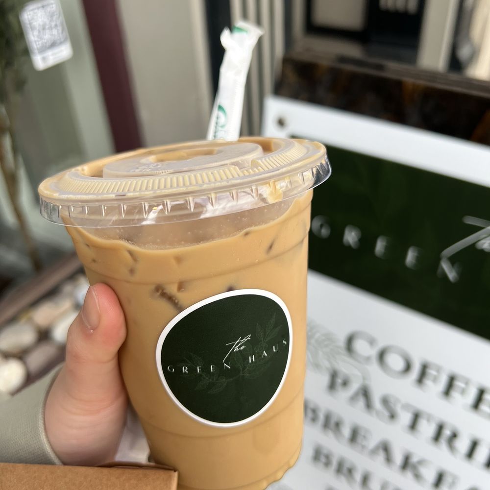 Green Haus Cafe - Iced Latte with oat milk and pistachio syrup - Cafes Near Me - Boston, Massachusetts