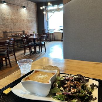 Soulful Soups and Spirits - Bowl, salad, bread combo ($15.50) 1/2 House Tomato Basil 1/2 beer cheese House Salad (walnut and feta with berry vinaigrette + beer bread) - American Near Me - Spokane, Washington Soulful Soups and Spirits - Bowl, salad, bread combo ($15.50) 1/2 House Tomato Basil 1/2 beer cheese House Salad (walnut and feta with berry vinaigrette + beer bread) - American Near Me - Spokane, Washington