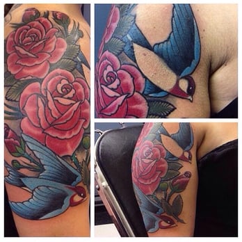 Phantom Tattoo - Traditional roses and swallows by Sean - Tattoo Near Me - Centralia, Washington Phantom Tattoo - Traditional roses and swallows by Sean - Tattoo Near Me - Centralia, Washington