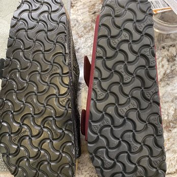 Pete's Shoe Repair - The photo on the left is the WALKBASE ( slippery plastic) bottom and the right is a BIRKS ( dense rubber) bottom. - Shoe Repair Near Me - Runnemede, New Jersey Pete's Shoe Repair - The photo on the left is the WALKBASE ( slippery plastic) bottom and the right is a BIRKS ( dense rubber) bottom. - Shoe Repair Near Me - Runnemede, New Jersey