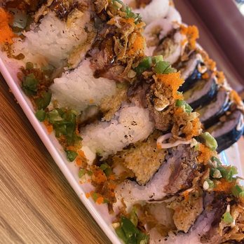 Dragon Sushi - In Front: Geisha Roll. In Middle: Spider Roll. In Back: Spicy Tuna - Sushi Bars Near Me - Albuquerque, New Mexico