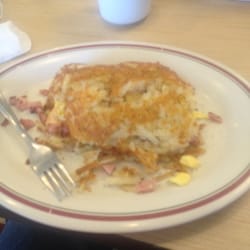 Huddle House - Ham and cheese sandwiched between hash browns. Yumm