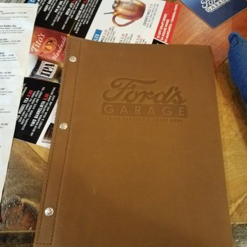 Ford's Garage Dearborn - Leather menu cover - Burgers Near Me - Dearborn, Michigan