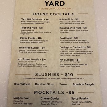 Covington Yard - Menu - Beer Gardens Near Me - Covington, Kentucky