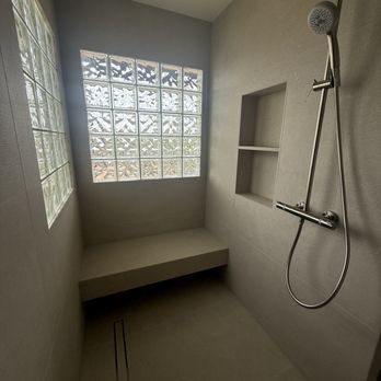 Denis Design - Primary bath shower with bench & niche. - Tiling Near Me