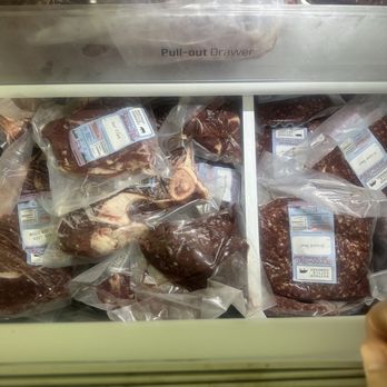 Bastrop Cattle Co - Outside freezer, cuts of beef including organ meat. - Meat Shops Near Me - Bastrop, Texas Bastrop Cattle Co - Outside freezer, cuts of beef including organ meat. - Meat Shops Near Me - Bastrop, Texas