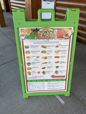 Menu photo 2 Tonys Tacos Tawas City, MI Menu photo 2 Tonys Tacos Tawas City, MI