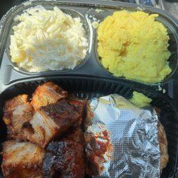 Spicy Pork Belly Plate Classic Coleslaw Honey Mustard Potato Salad Cheddar Biscuit