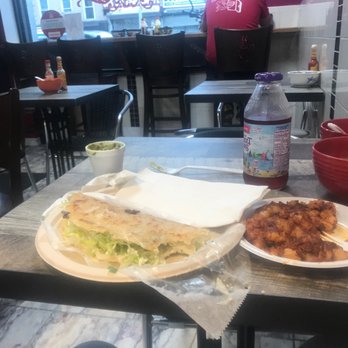 El Sancho - Cheese Quesadilla with sausage potato on the side and plenty of guacamole. - Mexican Near Me - Brooklyn, New York
