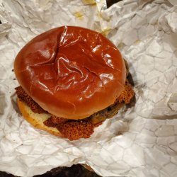 Mr Beast Burger - Thats burnt cheese you're looking at there... Not a chicken patty.