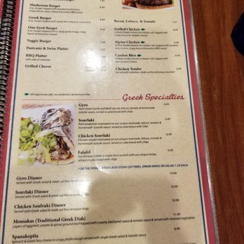 Tony’s Diner & Restaurant - One page of the multiple page menu. Greek specialties on this one. - Diners Near Me - Charlottesville, Virginia Tony’s Diner & Restaurant - One page of the multiple page menu. Greek specialties on this one. - Diners Near Me - Charlottesville, Virginia