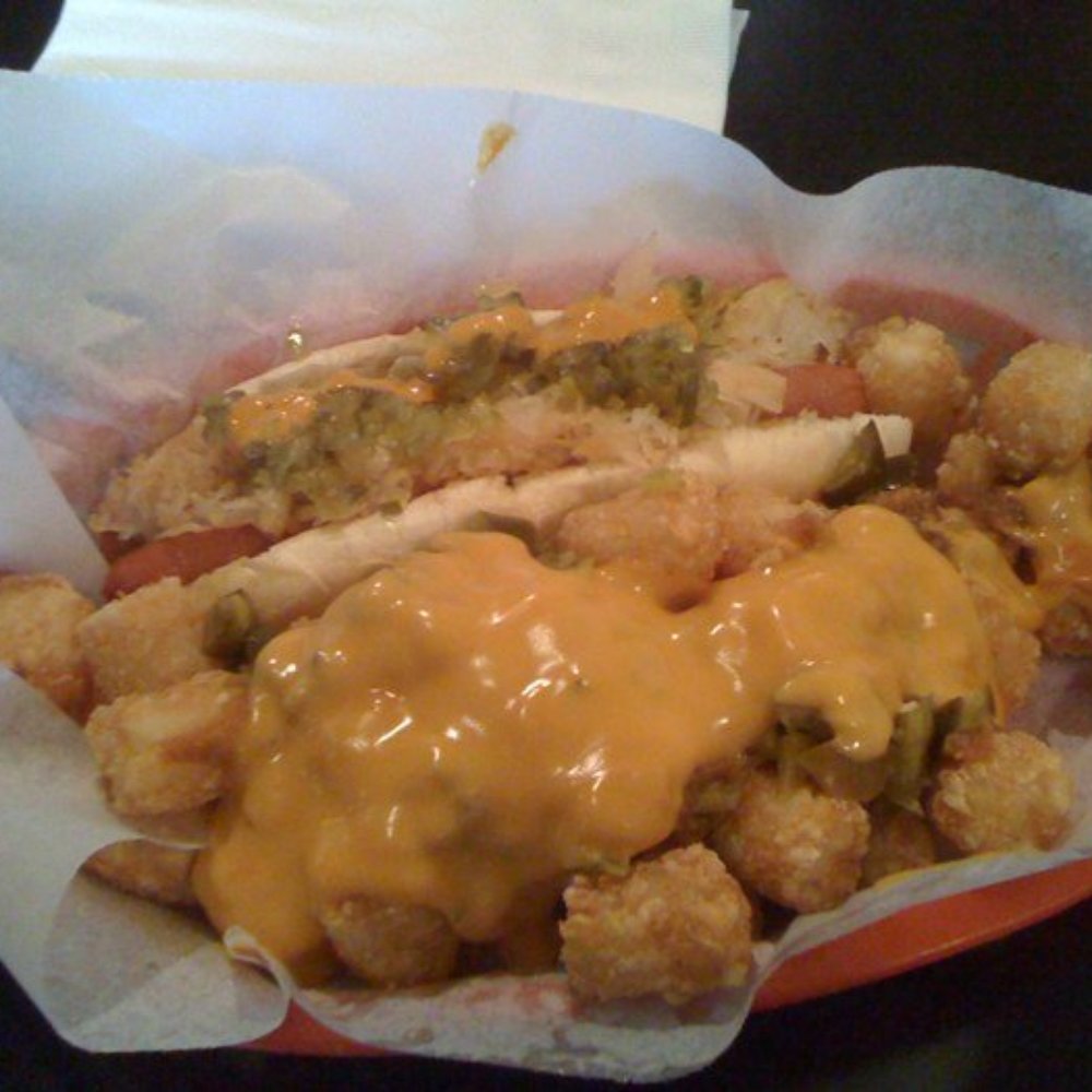 Dain's Place - Hot dog with tots on fire - American Near Me - Durham, North Carolina