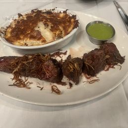 Steak frites and au gratin potatoes with chimichurri Steak frites and au gratin potatoes with chimichurri