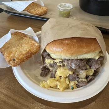Eggs With Benefits  - Steak and eggs Steak and Egg Sando & hash patty - Breakfast & Brunch Near Me - Evanston, Illinois