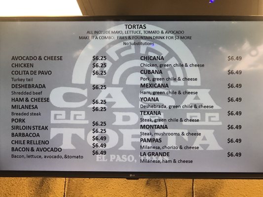 Menu photo 4 Casa De Torta El Paso, TX