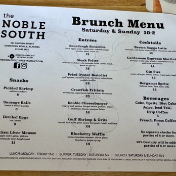 The Noble South - Menu - New American Near Me - Mobile, Alabama The Noble South - Menu - New American Near Me - Mobile, Alabama