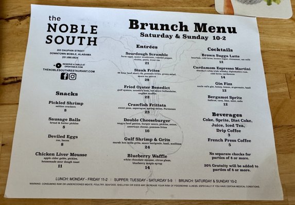 Menu photo 1 The Noble South Mobile, AL Menu photo 1 The Noble South Mobile, AL