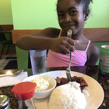Kehau's Kitchen - Shalom enjoying her guava smoked meat plate - Hawaiian Near Me - Aiea, Hawaii