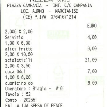 Anema e Cozze - Scontrino - Pizza Near Me - Marcianise, CE