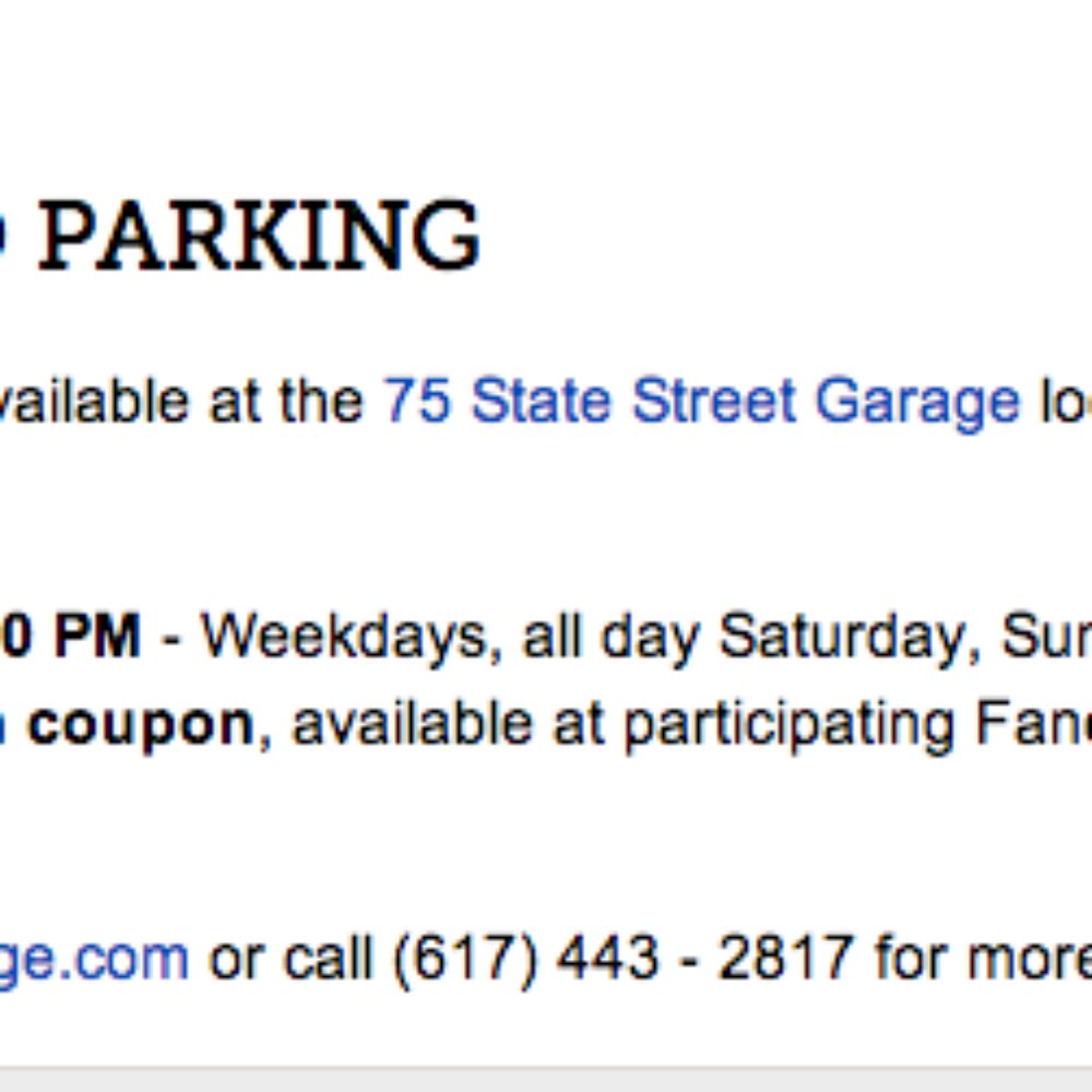 75 State Street parking - Parking Rates found at http://www.faneuilhallmarketplace.com/. They can also be found here http://75statestreetgarage.com/rates - Parking Near Me - Boston, Massachusetts