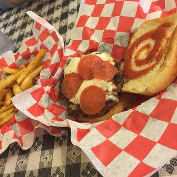 Brisket Burger - Pizza burger and fries - Burgers Near Me - Denton, Texas