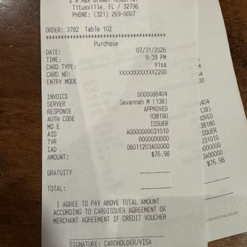 Pier 220 - My full receipt. - Seafood Near Me - Titusville, Florida Pier 220 - My full receipt. - Seafood Near Me - Titusville, Florida