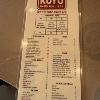 KOYO Hand Roll Bar - Menu - Sushi Bars Near Me - Webster, Texas