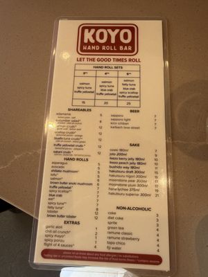 Menu photo 1 KOYO Hand Roll Bar Webster, TX