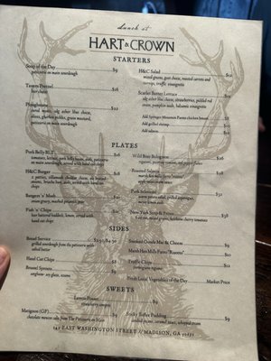 Menu photo 1 Hart & Crown Tavern Madison, GA