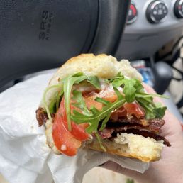 BLT biscuit with extra crispy bacon BLT biscuit with extra crispy bacon