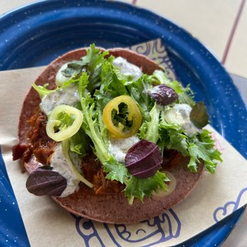 Nixta Taqueria - Achiote chicken tostada. This was a special and this ended up being my favorite dish of the night - Mexican Near Me - Austin, Texas