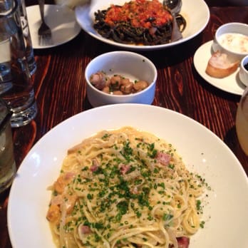 Coppa Enoteca - Squid ink in the back and carbonara in the front - Italian Near Me - Boston, Massachusetts