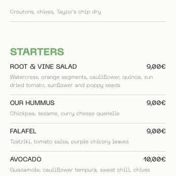 Root & Vine - Menu starters - Vegetarian Near Me - Vila Nova de Gaia, 13
