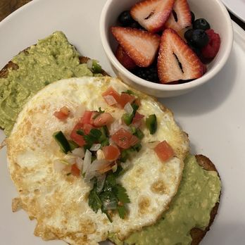 Ck Kitchen Asian Cuisine - Avocado toast, with fried on top and fruit bowl - Asian Fusion Near Me - Emory, Texas