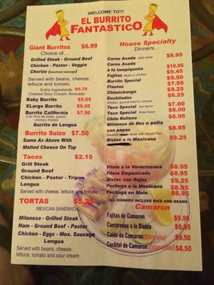 Menu photo 1 El Burrito Fantastico Roselle, IL Menu photo 1 El Burrito Fantastico Roselle, IL
