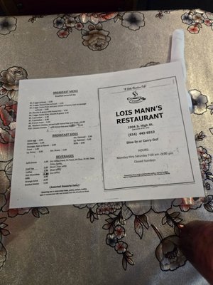 Menu photo 2 Lois Mann's Restaurant Columbus, OH