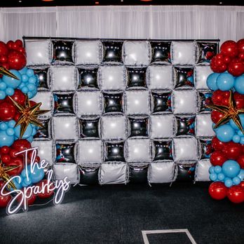 Elena's Event Designs - Checkered Balloon Wall with Balloon Towers - Balloon Services Near Me Elena's Event Designs - Checkered Balloon Wall with Balloon Towers - Balloon Services Near Me