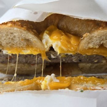 Gotham Bagels - spicy sausage on asiago - Bagels Near Me - Chicago, Illinois