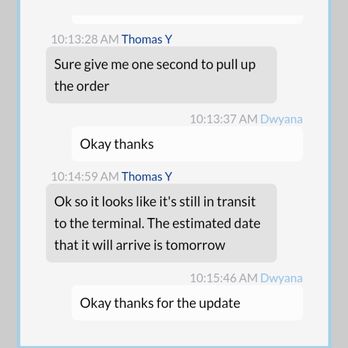 NSD - Chat with "Thomas" advising of the whereabouts of my order. - Couriers & Delivery Services Near Me NSD - Chat with "Thomas" advising of the whereabouts of my order. - Couriers & Delivery Services Near Me