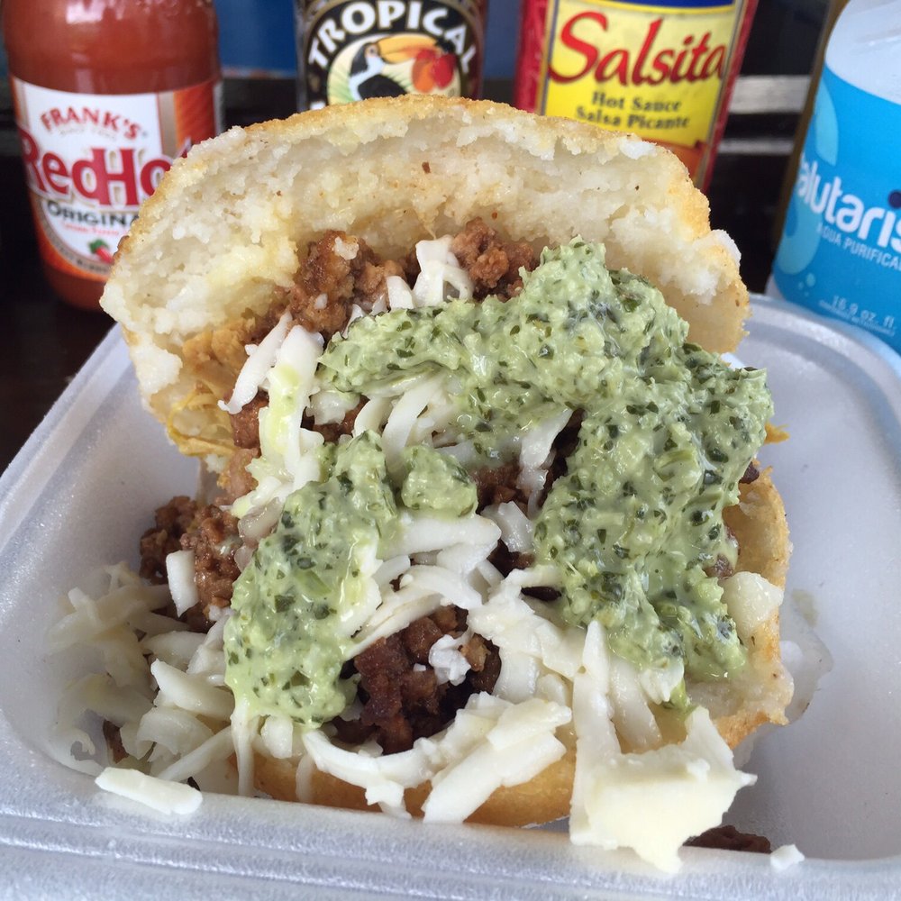 Los Chamos Arepas - The green sauce...yum this was a mixto arepa - Venezuelan Near Me - Carolina, Puerto Rico Los Chamos Arepas - The green sauce...yum this was a mixto arepa - Venezuelan Near Me - Carolina, Puerto Rico