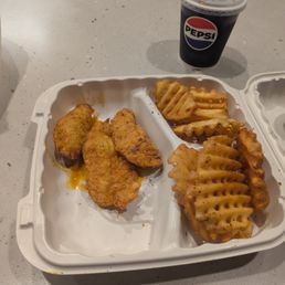 Yes, the fries are bigger than the chicken slivers.