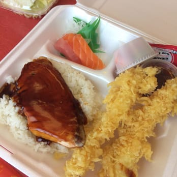 Chef Teriyaki - #8 Salmon Teriaki + Sashimi - comes with salad, rice, and shrimp tempura. - Japanese Near Me - Hayward, California