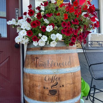 Tumbleweed Coffee House - a wooden barrel with flowers in it - Coffee & Tea Near Me - Westcliffe, Colorado Tumbleweed Coffee House - a wooden barrel with flowers in it - Coffee & Tea Near Me - Westcliffe, Colorado